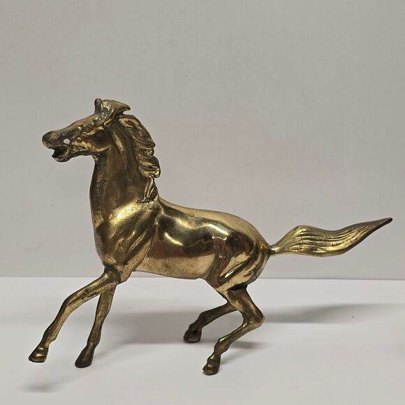 Brass Horse Figurine Galloping 11 1/2" Vintage Equestrian - Picture 1 of 8